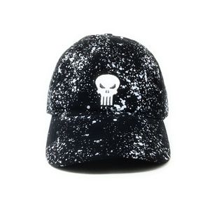 Punisher Logo - Heavy Wash Cotton Twill with Splatter Print - Black Dad Cap Buck